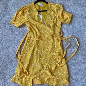 Yellow Polka Dot Wrap Dress